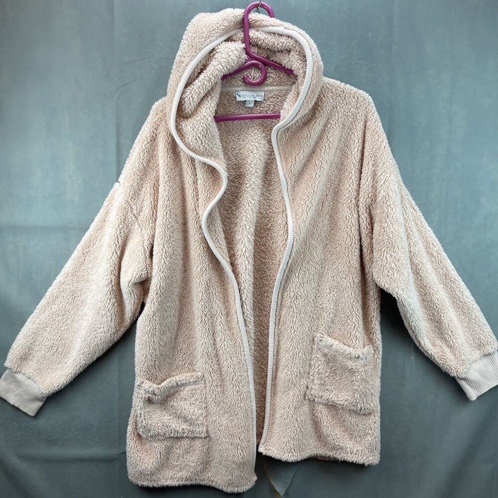 Koolaburra by UGG Blush Pink Cozy Shaggy Plush Cardigan Rib Detail Large